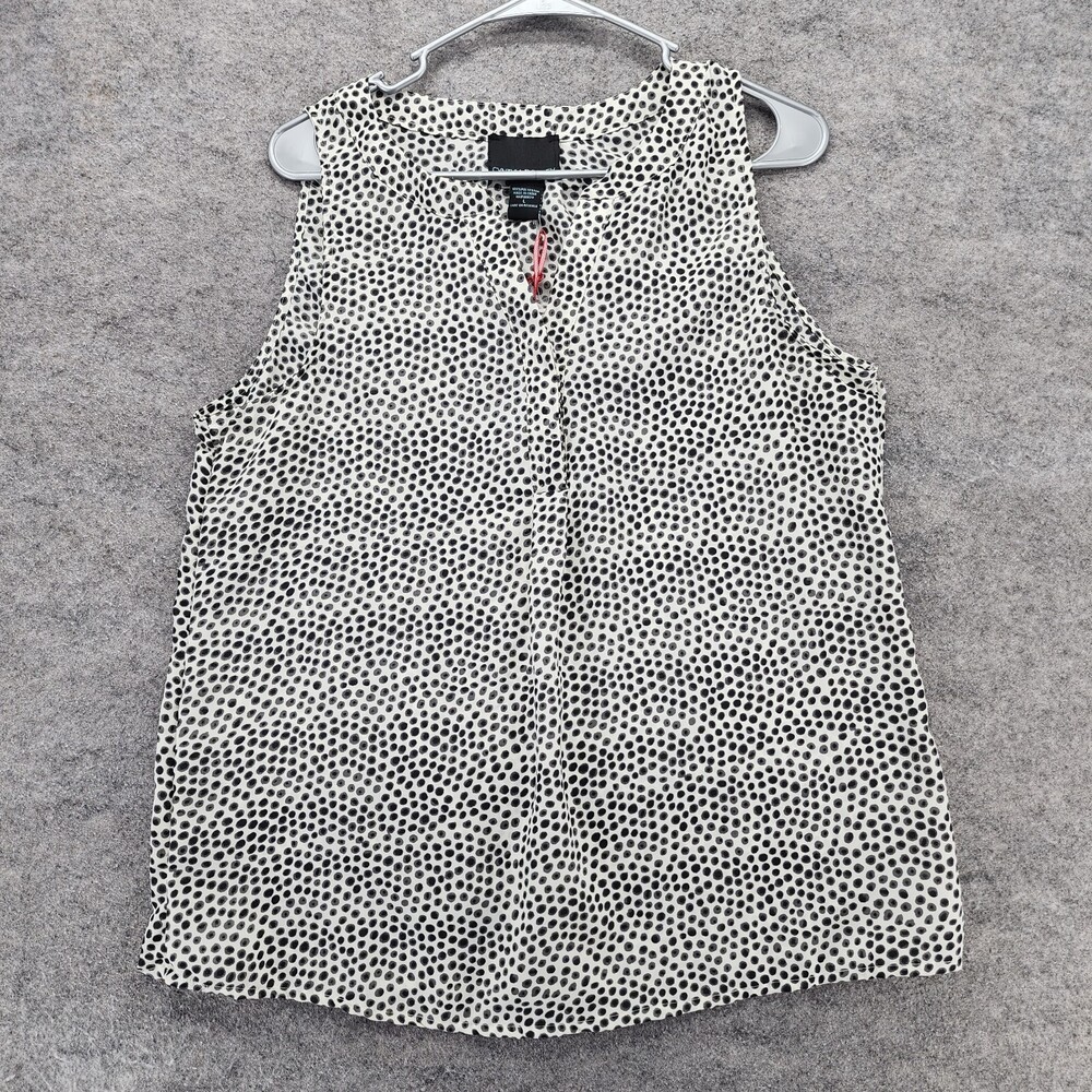 Cynthia Rowley Blouse Womens Large V Neck Sleeveless White Polka Dot
